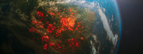 Earth view showing forest fires in the Amazon rainforest.