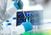 Scientist conducting a DNA test in a laboratory.