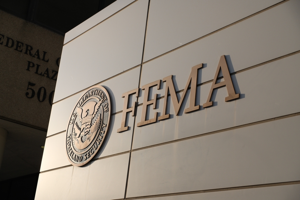 FEMA building sign with Homeland Security emblem