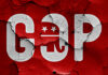 GOP logo on cracked, distressed red background.