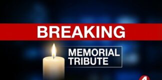 Breaking news graphic featuring a candle and text about a memorial tribute