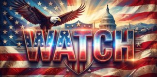 Patriotic graphic featuring an eagle, the Capitol building, and the word 'WATCH'
