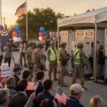 Greene’s Bizarre Trump Claim: 2028 Elections CANCELLED? A crowd at a polling place with military personnel assisting voters
