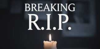 A lit candle with the text 'BREAKING R.I.P.' above it