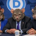 Democratic Governor POLICED by His Own Party… Three individuals with rat heads at a political conference