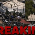 Teenage Gunmen MASSACRE Three at San Diego Mosque… Aerial view of a large police presence at a scene marked as breaking news