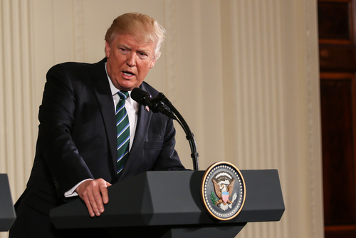 Washington,,Dc,,March,17,,2017:,Us,President,Donald,Trump A government official speaking at a podium during a press conference