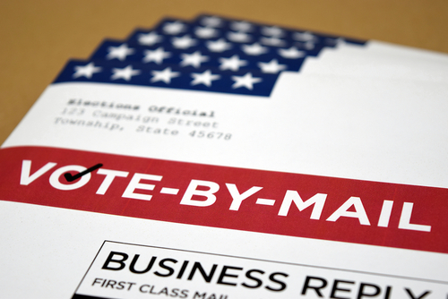 Mockup,(fake,/,Print-out,Concept),For,Election,Theme,Of,Vote Vote-by-mail envelopes with American flag design