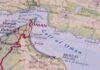 Map of the Gulf of Oman region with Oman, UAE, and Iran