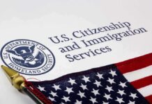 Illegal Immigrant, Gun Fight, ICE Moves U.S. Citizenship and Immigration Services document with American flag