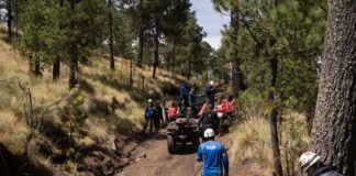 rescue team with ATVs on a forest trail