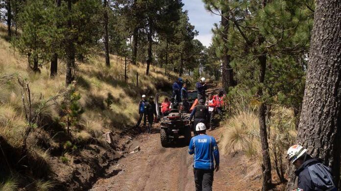 rescue team with ATVs on a forest trail