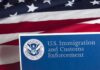 U.S. ICE document against American flag