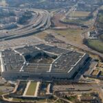 The Pentagon aerial view with surrounding highways and parking lots
