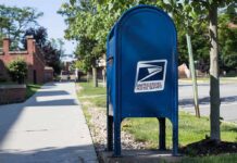 US Postal Service Worker Accused of Stealing THIS From Veterans Blue USPS mailbox on a suburban sidewalk