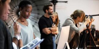 Photography team working in a studio
