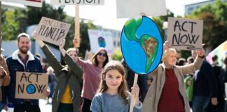 Girl holding Earth sign at climate protest