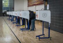 Texas Finds MORE Suspected Noncitizen Voters Voters at polling booths in a gymnasium