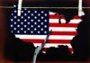 Map of the United States with flag design and scissors