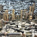 Room filled with machine guns and ammunition belts