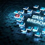 Cybersecurity concept with data breach alert and padlock icons