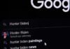 Hunter Biden Launches ‘$LAPTOP’ Meme Coin computer screen showing a search engine query with suggestions