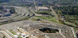 The Pentagon building with surrounding highways and parking lots