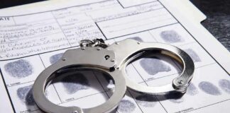 Handcuffs on a fingerprint record form