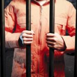 Dictator Downshift: Rolex Out, Casio In Person in an orange jumpsuit gripping prison bars in a dark cell