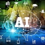 AI network diagram over a person using a laptop