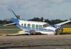 Plane’s Engine QUITS With Couple and Dogs Aboard Damaged blue and white small airplane on an airport runway