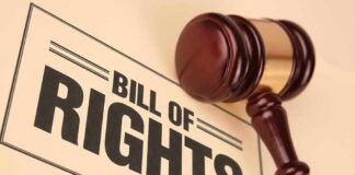 Gavel resting on a Bill of Rights document