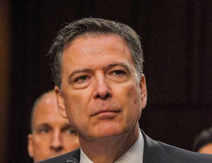 shutterstock_675303631 James Comey at a hearing, close-up portrait